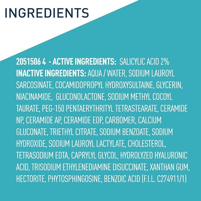 CeraVe Acne Treatment Face Wash, Salicylic Acid Cleanser with Purifying Clay, Niacinamide, and Ceramides, Pore Control and Blackhead Remover, 8 Ounce