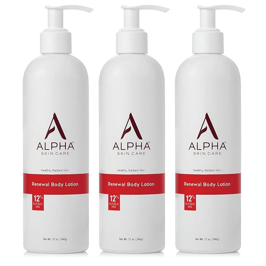 Alpha Skin Care Revitalizing Body Lotion, 12% Glycolic AHA, Simple & Effective Daily Moisturizer Hydroxy Acid, Hydrates & Exfoliates for Soft, Smooth Skin, Anti-Aging, 12 Oz, Pack of 3