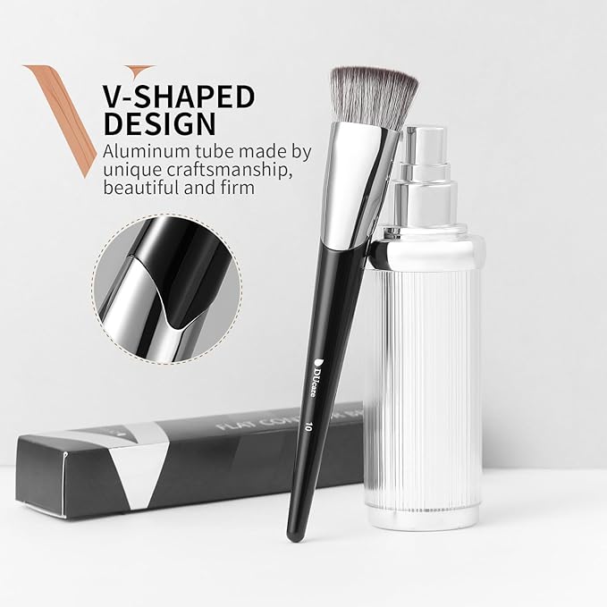 DUcare Foundation Brush Contour Bronzer Self Tanner Makeup Brushes for Liquid Makeup Flat Top Professional Buffing Blending Mineral Powder Face Brush, Black