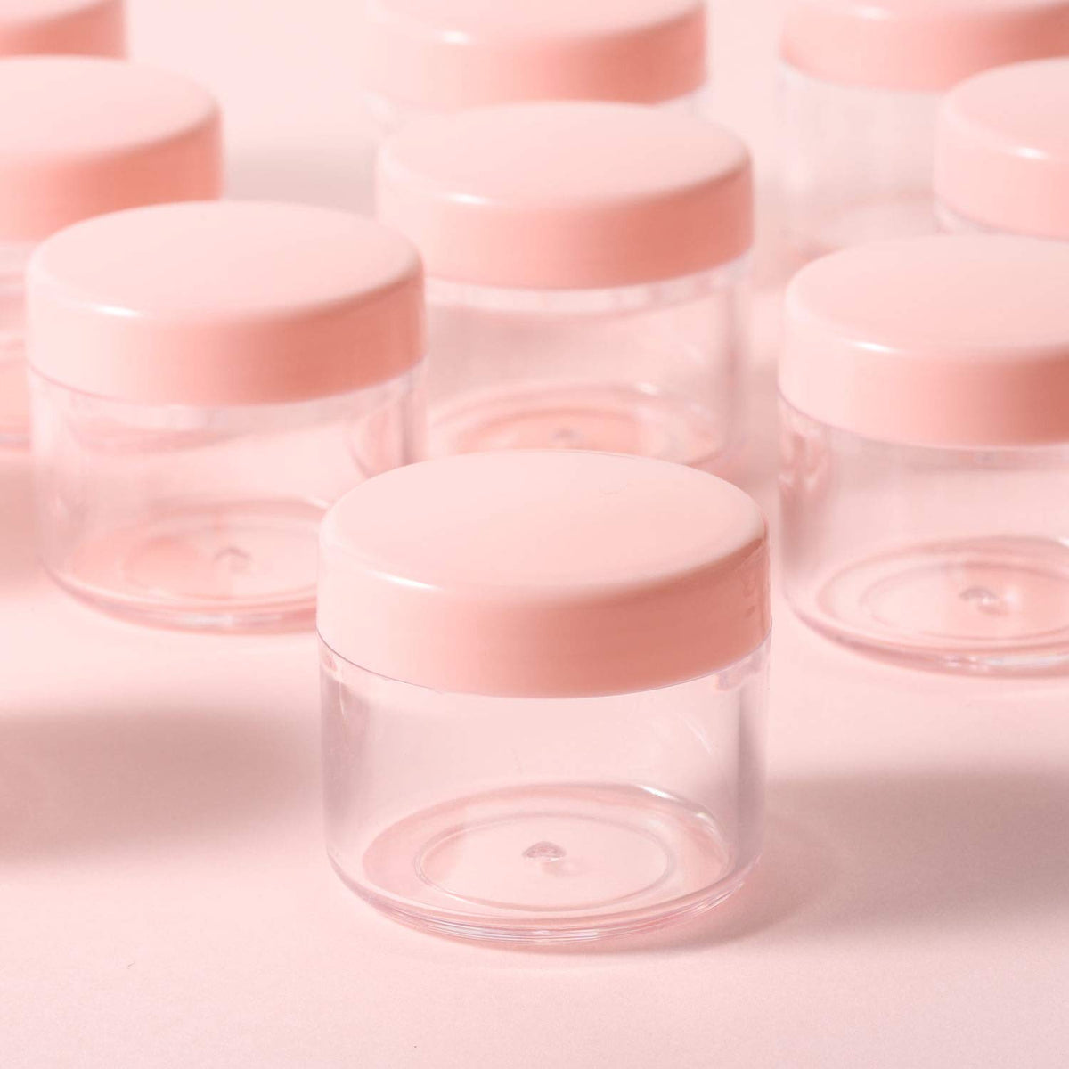Refillable Cosmetic Sample Jars - 100 Pack 20g (0.7oz) Pink Small Travel Containers with Lids + 10 Mini Makeup Spatulas - BPA Free