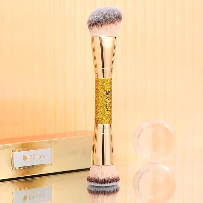 DUcare Foundation Brush Contour Bronzer Makeup Brush Double Ended Self Tanner Brush Sculpting Brush for Blending Liquid Powder Concealer Cream Cosmetics Blush Buffe