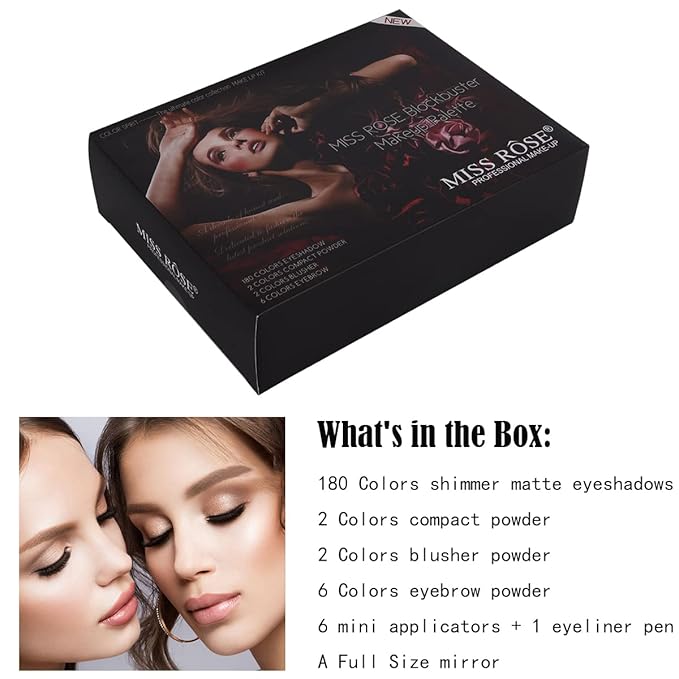190 Colors Cosmetic Make up Piano Box Set,Combination with Eyeshadow /Facial Blusher /Eyebrow Powder /Eyeliner Pencil /Mirror,All-in-1 Makeup Gift Set (Color B)