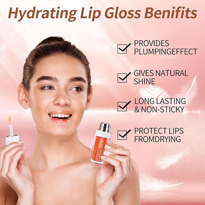 Hydrating Lip Glow Oil, Moisturizing Lip Glow Oil, Nourishing Glossy Transparent Lip Oil, Plumping Lip Oil, Lip Balm, Non-sticky Tinted Toot Lip Balm for Lip Care (CORAL) 0.2 OZ