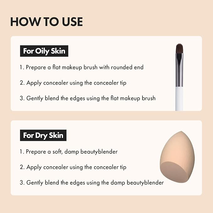 LUNA Long-Lasting Tip Concealer Cover-Fit (#0.5 Proclein) Full Coverage, for Under Eye Dark Circles, Fine Lines, Redness & Discoloration, Korean Makeup 0.26 Fl Oz