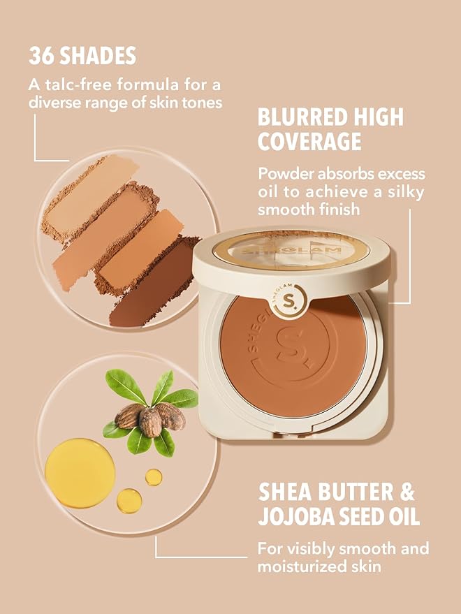 SHEGLAM SKin-Focus Full Coverage Powder Foundation Oil-Control Lightweight Face Pressed Powder Makeup-Earth