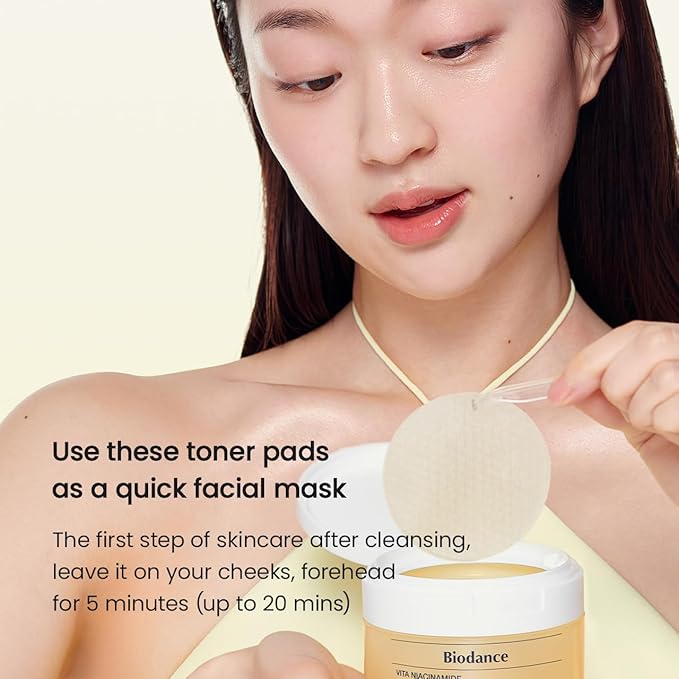 Biodance Vita Niacinamide Gel Toner Pads, Dark Spot Corrector, Evening Skin Tone, Hydrating for Sensitive Skin, Gentle Exfoliating Toner Pads, Korean Skincareㅣ4.93 fl.oz.(140g)*60Pads