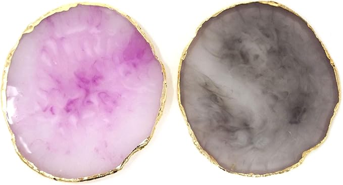 Honbay 2PCS Golden Edge Resin Nail Art Palettes Drawing Plates Manicure Display Tools for Women