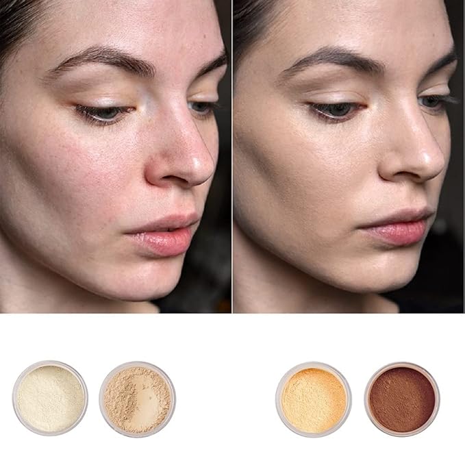 PHOERA Setting Powder and PHOERA Face Primer Makeup, Control Oil Brighten Skin Color Cover Blemish Whitening Face Setting Loose Powder（2 Pcs） (01 Translucent +makeup primer)