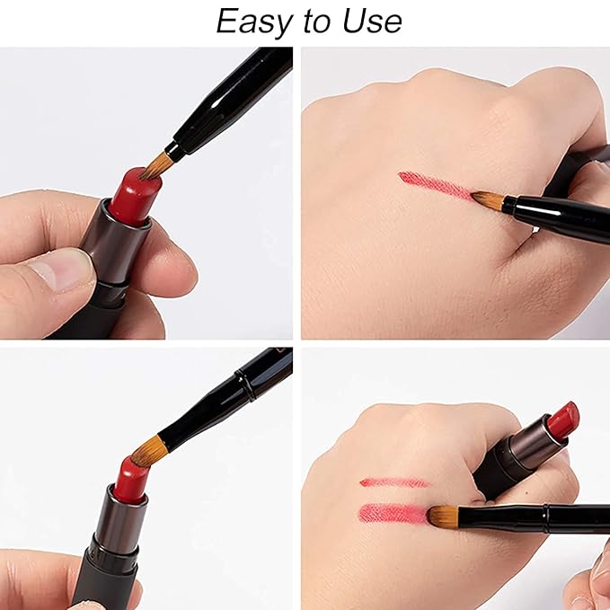 Retractable Dual End Lip Brush Concealer Brush with Cap, Lipstick Eyeshadow Foundation Makeup Brushes Gold, Black, Purple