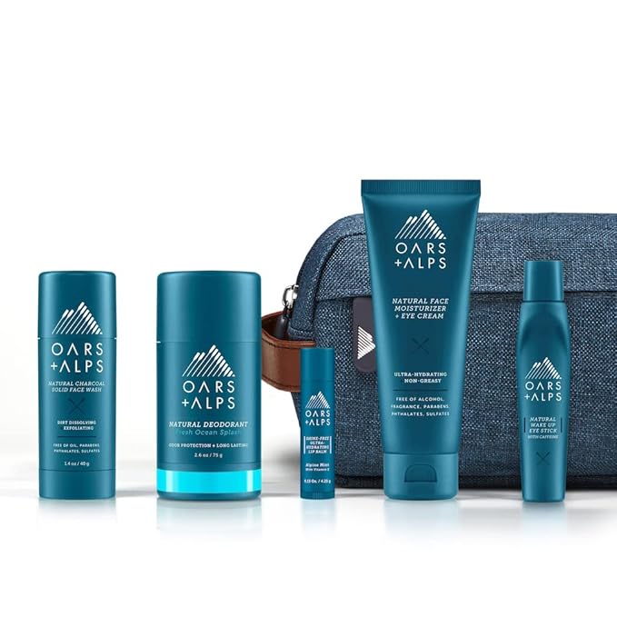 Oars + Alps Ultimate Oarsman Skin Care Kit for Men, Includes Face Wash, Eye Roller, Deodorant, Lip Balm, Moisturizer, and Travel Bag, TSA Friendly, 5 Items Total