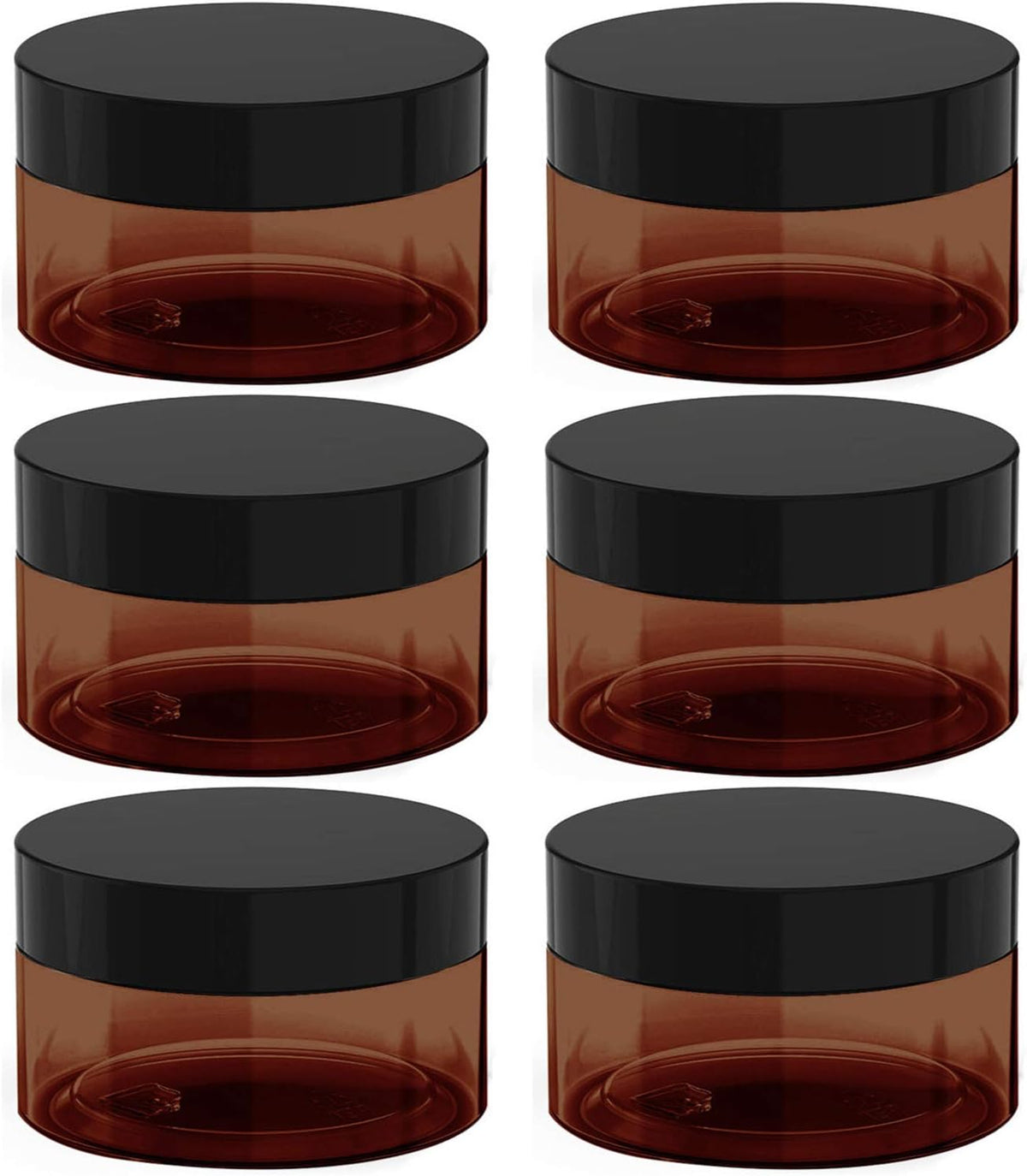 8 oz Amber Plastic Cosmetic Jars Leak Proof Container with Black Lid for Cream, Lotion, Powder, ointment, Beauty Products etc, 6 Pcs.