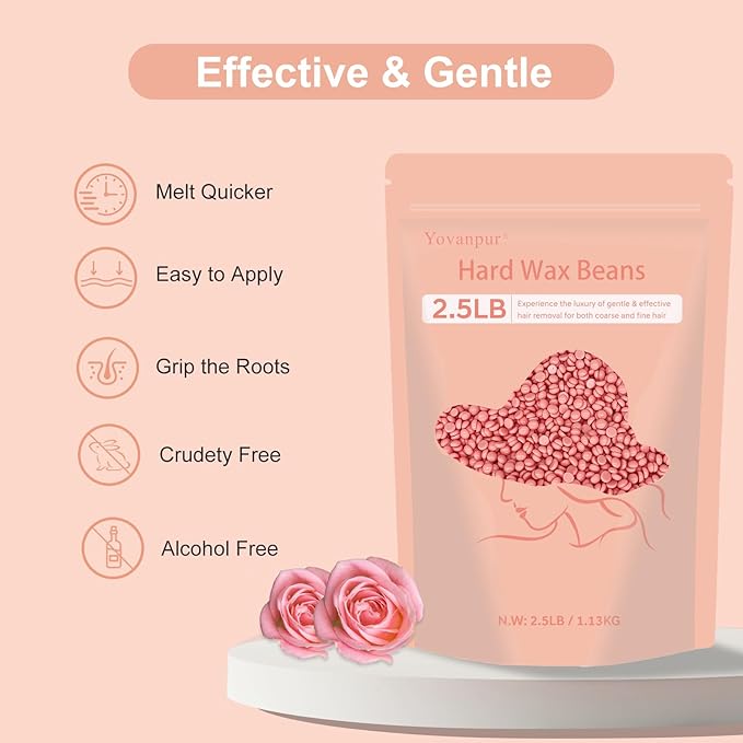 Hard Wax Beads, 2.5 lb Wax Beans for Hair Removal, Ideal for Sensitive skin, Brazilian, Bikini, Face, Eyebrows, Underarms and Full Body Waxing Bulk (Pink)