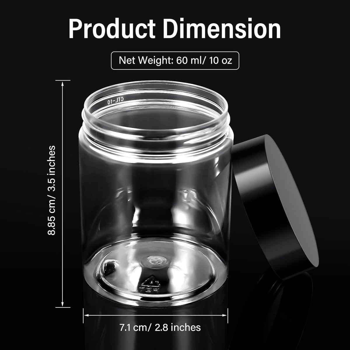 SATINIOR 100 Pcs Plastic Jars with Lids Small Containers Lids Wide Mouth Small Plastic Containers for Lotion Cream Rhinestones Body Butters Travel Storage(10 oz,Black)