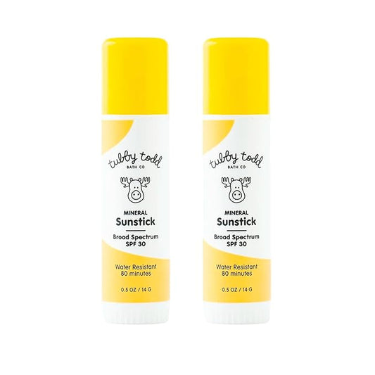 TUBBY TODD Mineral Sunstick - Broad Spectrum SPF 30 Sunscreen for Kids - Water-Resistant Stick Sunscreen for Body & Face - Safe for Sensitive Skin - 2 Pack, 0.5 oz