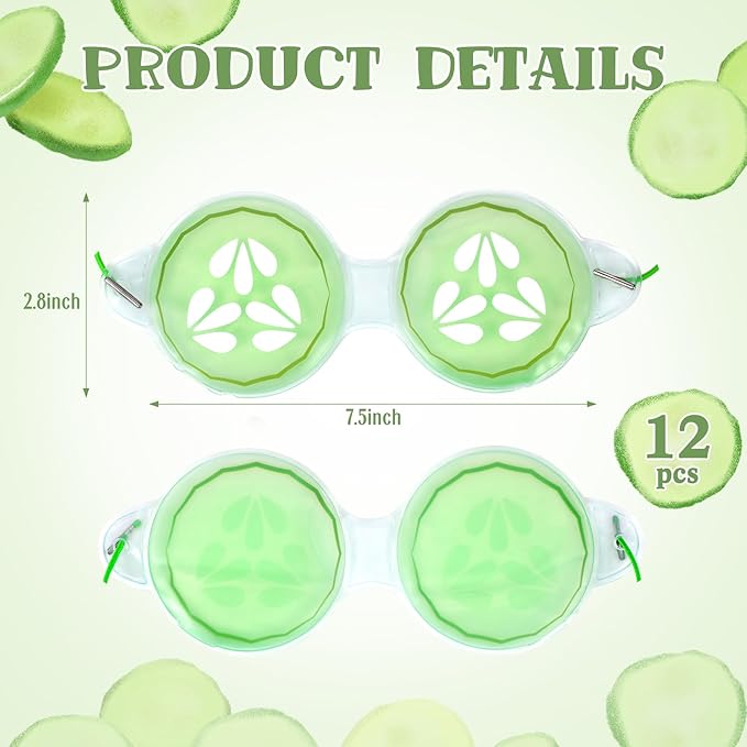 12 Pcs Cucumber Eye Pads Gel Eye Masks Cooling Heating Eye Pads Spa Party Favors Sleepover Party Slumber Party Supplies