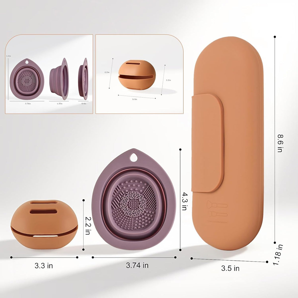 Silicone Makeup Brush Holder Set – Portable Travel Makeup Brush Holder with Makeup Sponge Holder and Foldable Cleaning Bowl – Upgraded 3-in-1 Cosmetic Organizer Set (coffee color)