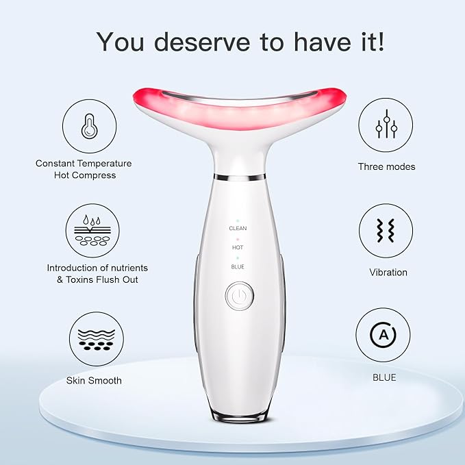 3-in-1 Beauty Massager for Face and Neck, Based on Triple Action LED, Thermal, and Vibration Technologies for Skin Care,Improve,Firm,Tightening and Smooth