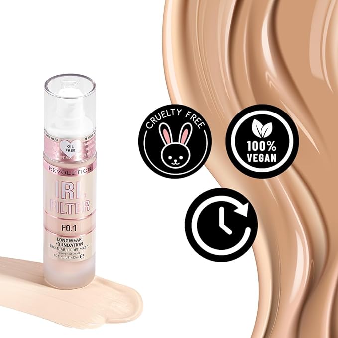 Revolution Beauty, IRL Filter Longwear Foundation, Soft & Breathable Formula, Medium to Full Coverage, Matte Finish, F1, 0.7 Fl. Oz