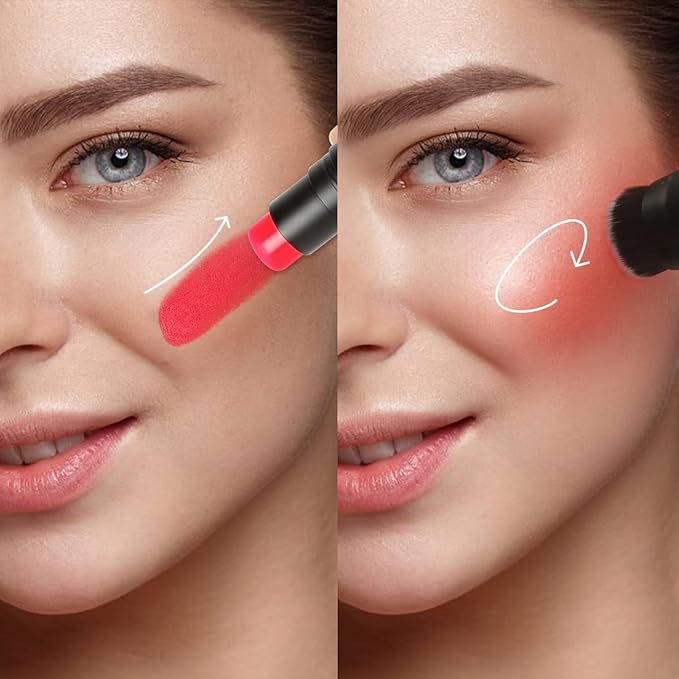 Matte Blush Stick with Built in Brush for Cheeks Summer,Ultra Pigmented Color Pop Makeup Dark Red Blush for Cheeks/Lip/Eyes,DE’LANCI Makeup Gifts for Women/Girl,Travel Size Cute Blush,Cruelty-Free #5