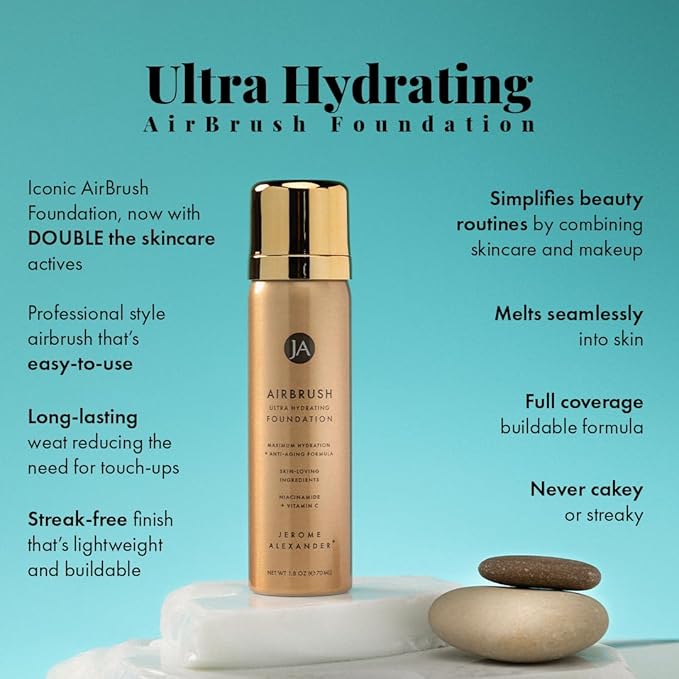 Jerome Alexander Airbrush Foundation Ultra Hydrating, Spray Foundation Makeup with 2x the Active Ingredients, Ultra-Light, Buildable, Full Coverage Formula (Fair)