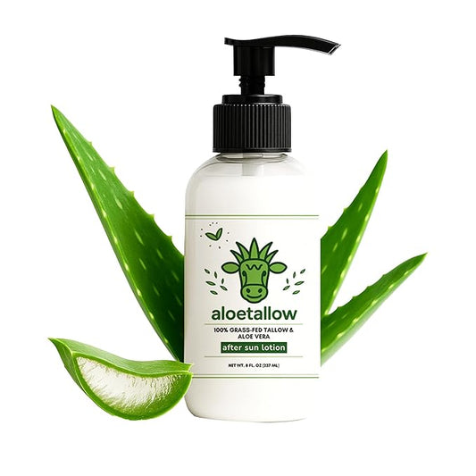 After Sun Lotion for Sunburn Relief & Tan Extender – Aloe Vera & Grass Fed Tallow with Shea & Cocoa Butter – Non-Toxic Daily Body Moisturizer for Dry Skin, Face & After Tanning