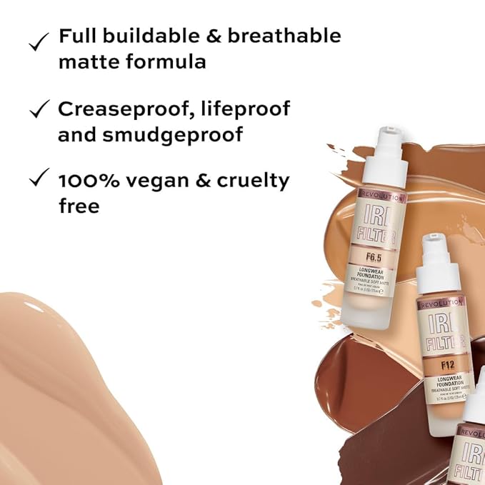 Revolution Beauty, IRL Filter Longwear Foundation, Soft & Breathable Formula, Medium to Full Coverage, Matte Finish, F1, 0.7 Fl. Oz