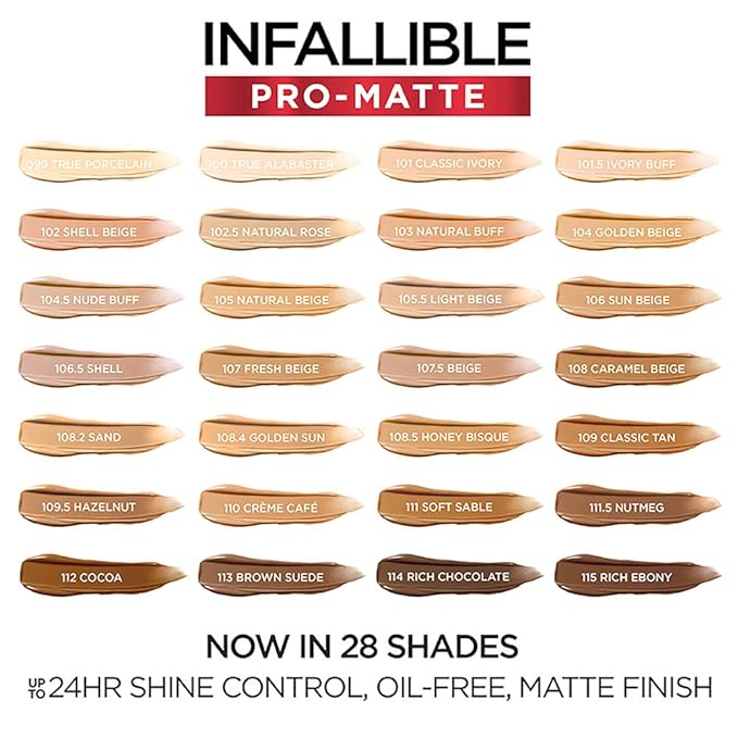 L'Oreal Paris Cosmetics Makeup Infallible Pro-Matte Liquid Longwear Foundation, Ivory Beige, 1 fl oz