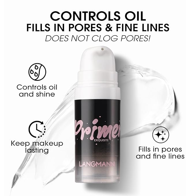 LANGMANNI Matte Grip Face Primer, Transparent Skin Perfecting Hydrating Primer,Unique Smooth Gel-Based Primer Essential For Longlasting Perfection Face Makeup (0.33 Fl Oz, 3)