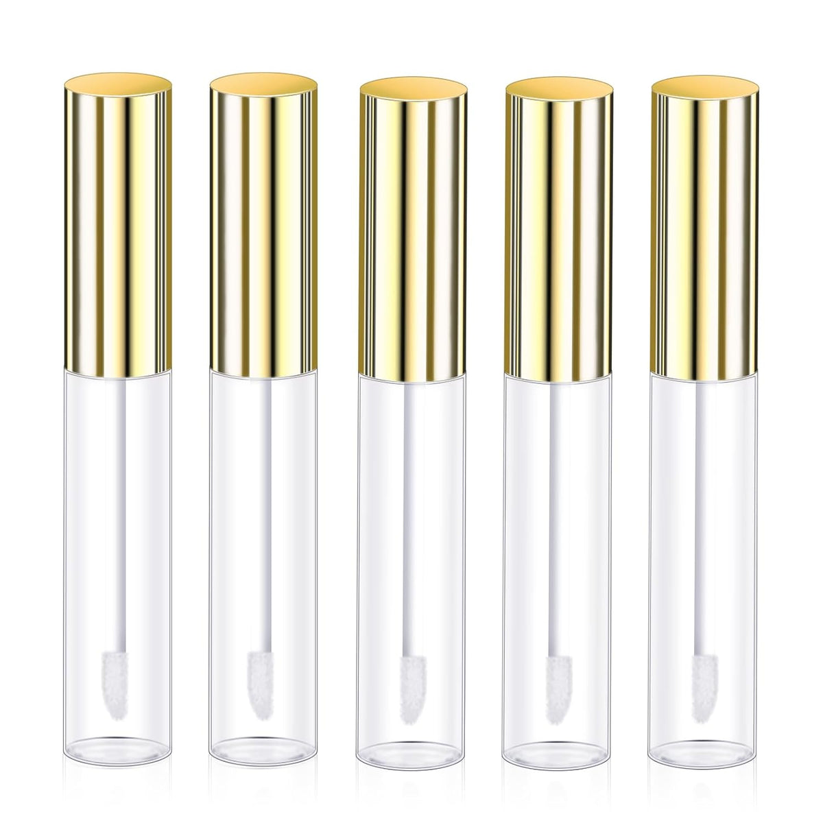 Molain 5PCS Empty Lip Gloss Tubes, 10ml Refillable Cosmetic Containers Bottles Lip Balm Bottles with Wand Concealer for Lipstick Samples, Lip Balms(Gold tube cap)