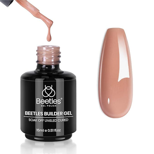 Beetles Builder Gel for Nails, 7 in 1 Nude Brown Colored Strengthener Gel in a Bottle for Nail Extension Nail Apex Building UV LED Lamp Cured DIY at Home Beauty Gift Sets for Women,Base Coat Need