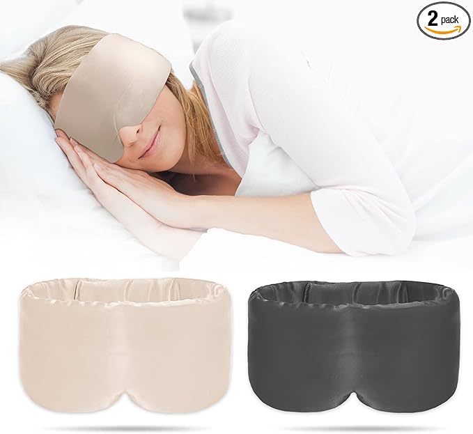 2pcs 100% Handmade Bamboo Sleeping Eye Mask for Women for Men,Night Masks,Organic Sleep Mask,Blockout Eye Mask for Sleeping,Large Size Adjustable (Apricot & Dark Grey)