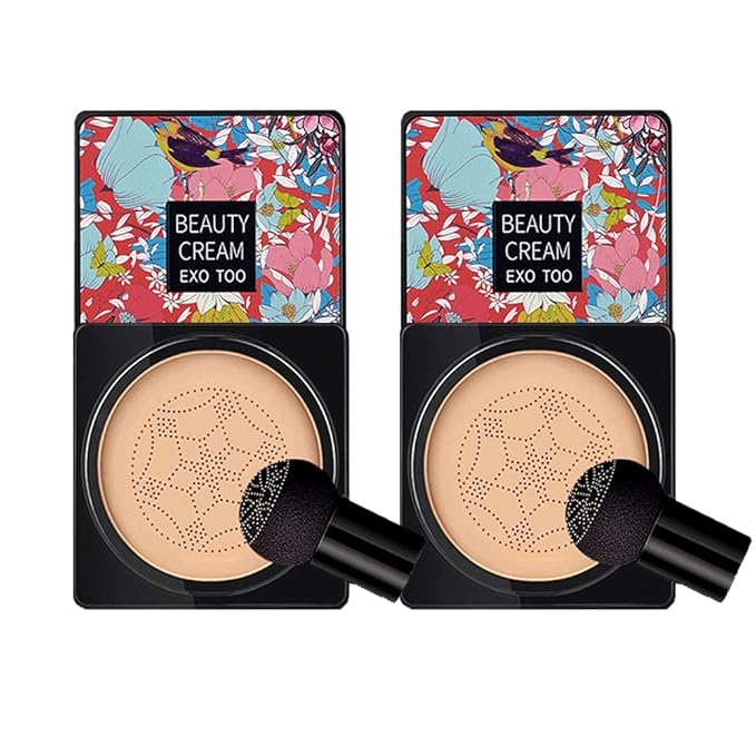 2PCS Mushroom Head Air Cushion CC Cream Foundation, Beauty Cream Exo Too BB Cream, Moisturizing, Long Lasting, Matte Concealer, Light Weight, WaterProof Liquid Foundation with 2PCS Mushroom Head
