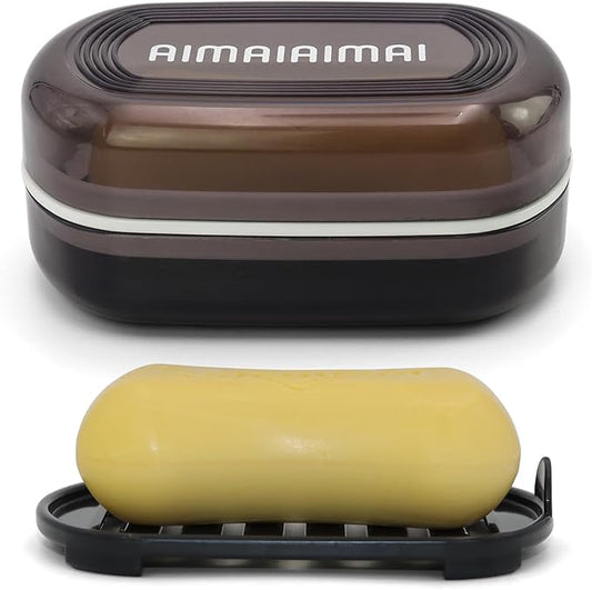 Travel Soap Container, Leakproof Soap Box, Travel Soap Holder with Removable Draining Layer, Portable Soap Case for Traveling, Camping, Gym (Black)