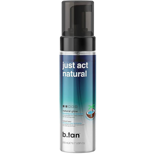 b.tan Clear Self Tanner Bronzing Water Foam | Just Act Natural - Best 1 Hour Express Sunless Tanning Mousse, Dark, Transfer-Free, Enriched With Coconut Water & Vitamin E, Face & Body, 6.7 Fl oz