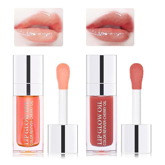 Hydrating Lip Glow Oil Moisturizing Plumping Lip Tint Lip Gloss Transparent Lip Balm Long Lasting Nourishing Repairing Lightening Lip Lines (001#+012#)