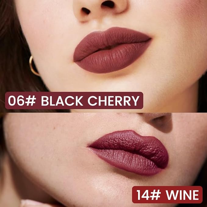 2Pcs Longwear Liquid Lip Liner Stain Marker Pen Set Long Lasting Waterproof, Black Cherry Wine Red Matte Permanent 24 Hour Lip Liner and Lipstick Combo, Color Stay Lipliner All Day Lips Stain peel off
