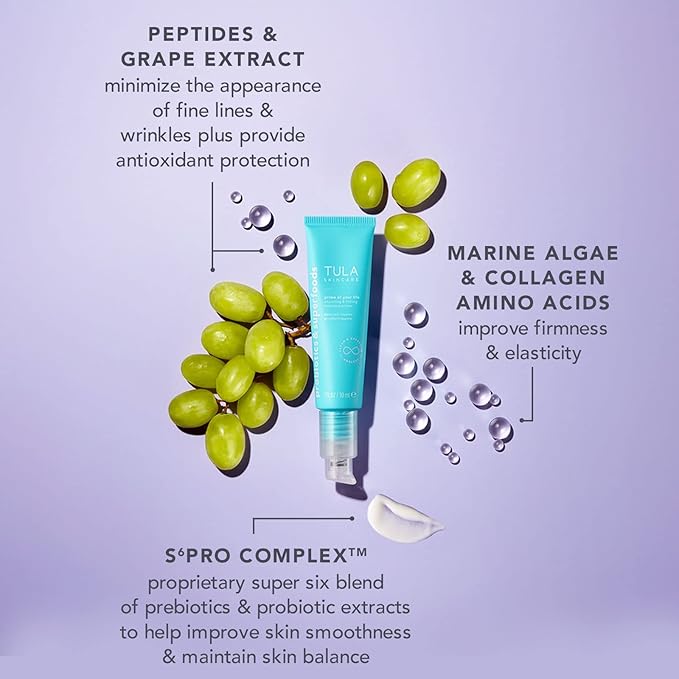 TULA Skin Care Prime of Your Life Smoothing & Firming Treatment Primer - Skincare-first treatment primer that delivers a plumped up, radiant soft focus finish, 1 fl. oz.