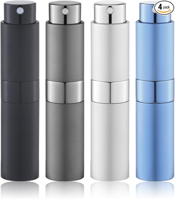 Travel Perfume Bottle Refillable - Cologne Spray Atomizer Mini - Small Travel Size Empty Sprayer for Refill Sample Container - Portable Fragrance Decant Dispenser for Women Men 8ml 4PCS Grey