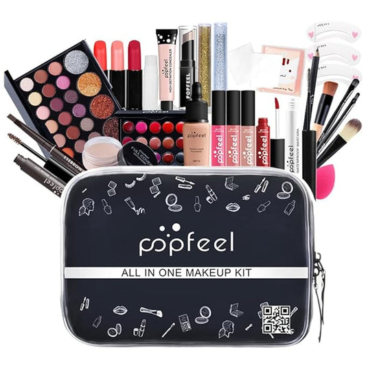 All In One Makeup Kit for Women Full Gift Surprise Makeup Set Includes Makeup Brush Set Eyeshadow Palette, Lip Gloss Set, Liquid Lipstick, Makeup Sponge, Foundation, Concealer, Eyebrow Pencil, Blush and etc (KIT004)