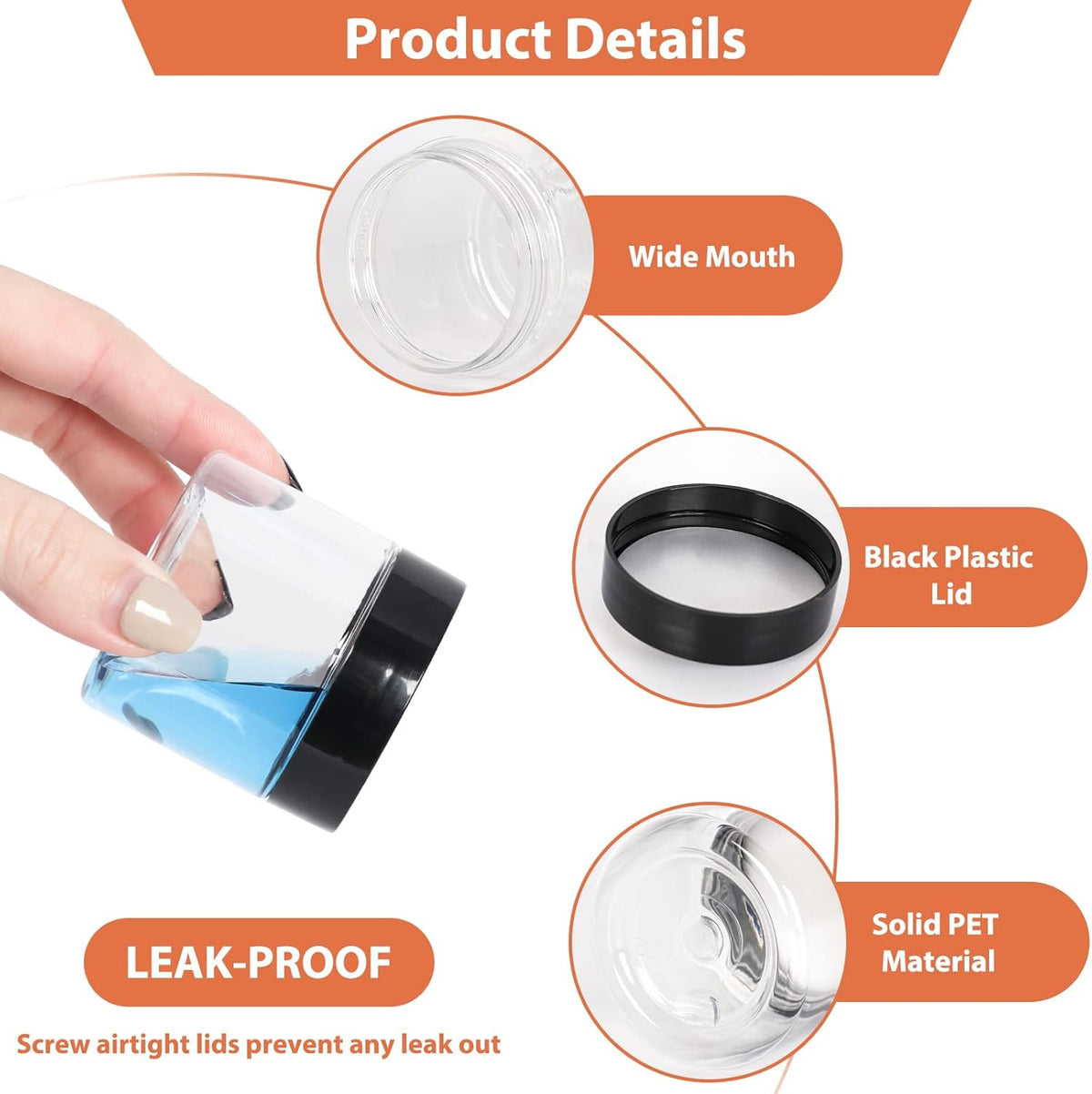 50pcs 2 oz Clear Plastic Round Jars with Black Lids, 2oz 60ml Leak-Proof Wide-Mouth Cosmetic Storage Containers for Kitchen Use, Beauty Products, Cream, Scrubs, Bath Salt and More