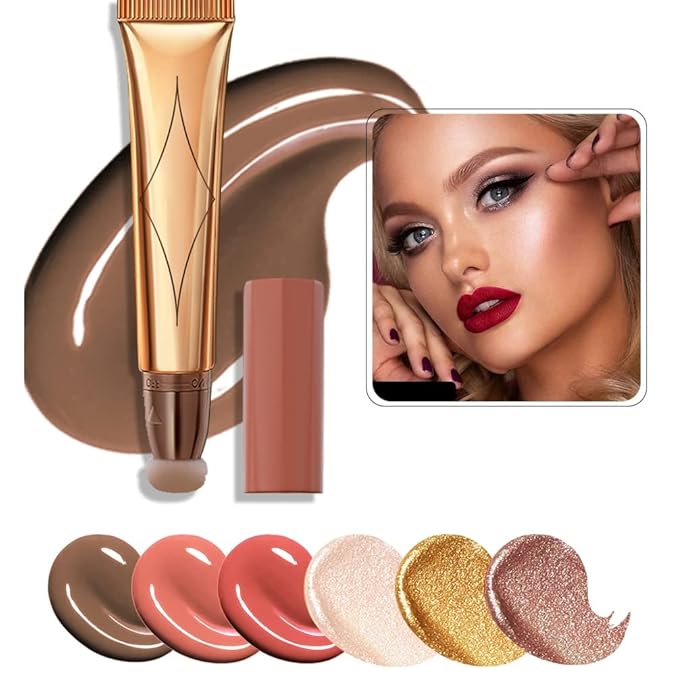 3 Color Contour Beauty Wand, Highlighter ，Blush，Face Concealer Contouring with Cushion Applicator Long Lasting & Smooth Matte Finish Liquid Illuminator Makeup Stick . (01#Contour +02#Blush+04#Highlighter)