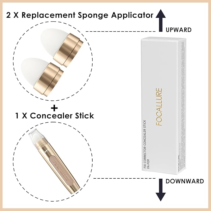 FOCALLURE FIX CORRECTOR Concealer Stick, Full Coverage Concealer Makeup, Color Corrector for Dark Circles, Including Replaceable Applicator, YL04 CAFE