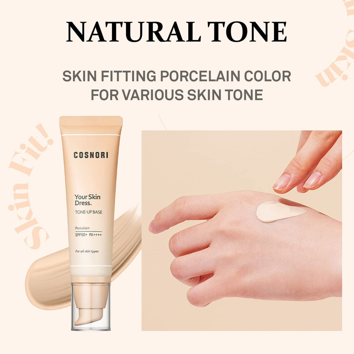 COSNORI Your Skin Dress Tone up Base – Conceal Pores & Blemish – Tone Correcting Makeup Base with Niacinamide – K Beauty – Porcelain Color for Cool & Warm Tone, 1.69 fl.oz