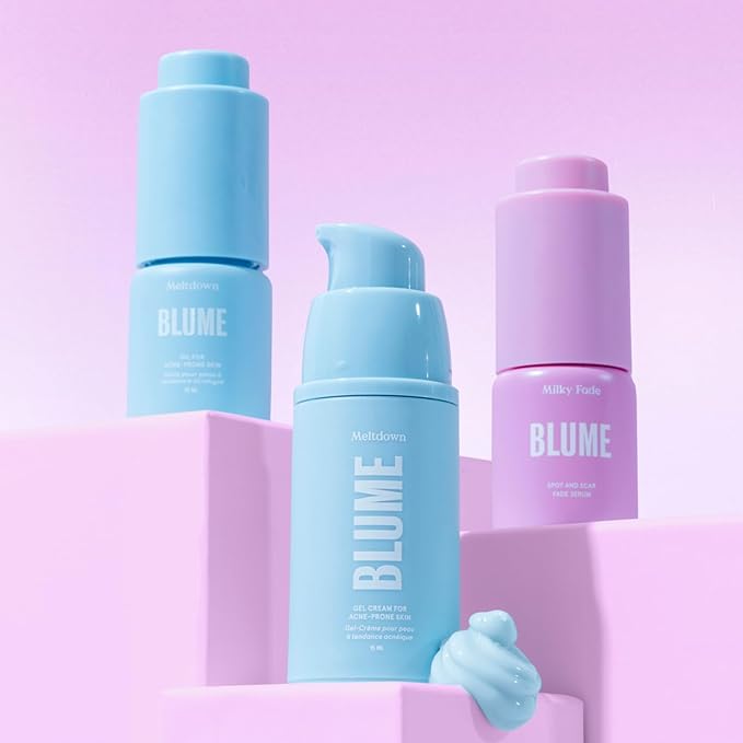 Blume Babies Travel Size Skincare - Skincare Gift Set Includes Meltdown Acne Oil, Milky Fade Dark Spots Serum, and Meltdown Gel Cream Face Moisturizer for Acne and Blemish Prevention (3 Count)