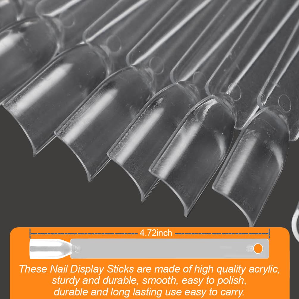 JASSINS 50 Pcs Nail Swatch Sticks with Ring and Numbered Tips - Clear Fan-shaped Display for Nail Art Polish Practice