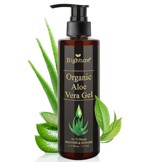 Aloe Vera Gel Infused with Tea Tree Oil for Skin Hydrating, Repair Skin, Organic Aloe Vera Gel Extract from Fresh Pure Aloe Vera for Sunburn Relief, Hair, Razor- 6.76 Fl Oz