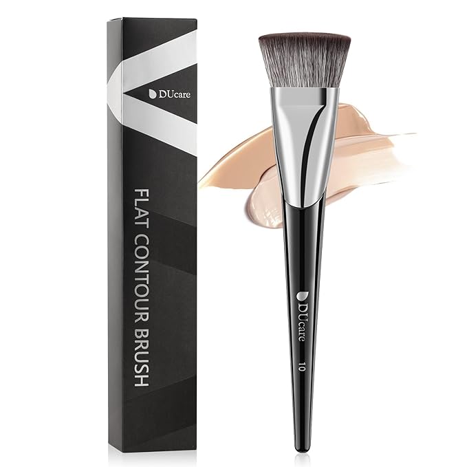 DUcare Foundation Brush Contour Bronzer Self Tanner Makeup Brushes for Liquid Makeup Flat Top Professional Buffing Blending Mineral Powder Face Brush, Black