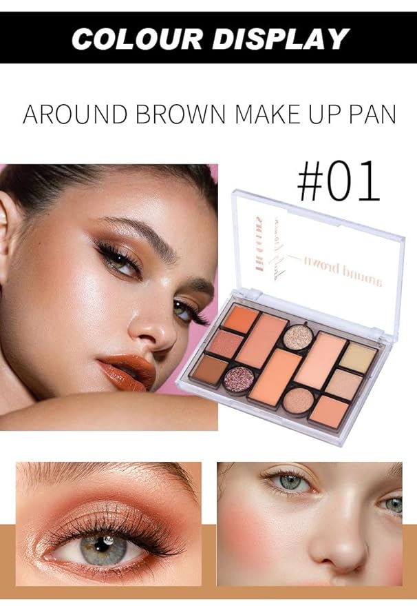 12 Colors Nude Eyeshadow Palette Travel Size Makeup, Matte Shimmer Eye Makeup, Naturing-Looking, High Pigmented Blush Eyebrow Kits, Big Artist Neutral Makeup Palette for Face Cosmetics (01)