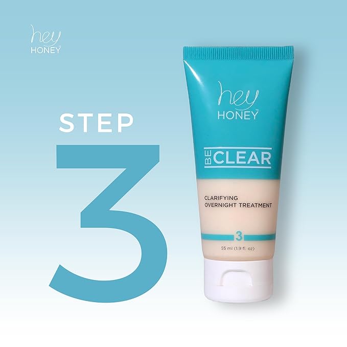 Hey Honey Skincare Be Clear Acne Routine | Clarifying Overnight Treatment | Propolis & Herbal Cream for Blemishes & Acne-Prone Skin | Immidiate Soothing Relief | 1.9 Oz