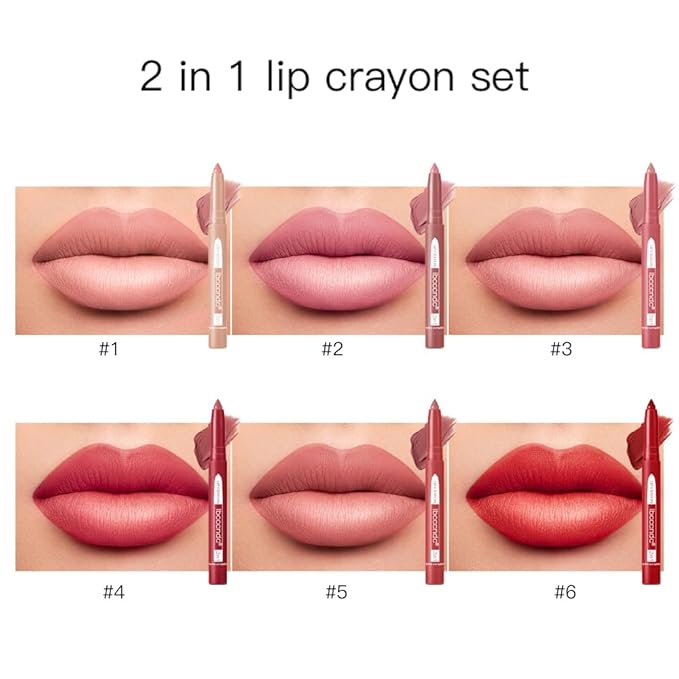 ibcccndc 6PCS Lip Liner and Lipstick Set - High Pigmented Creamy Matte Lip Liner Pencil Set for Girls and Women, Lip Makeup Gift Sets - Includes Nude and Red Lip Liners, Waterproof Formula (A)